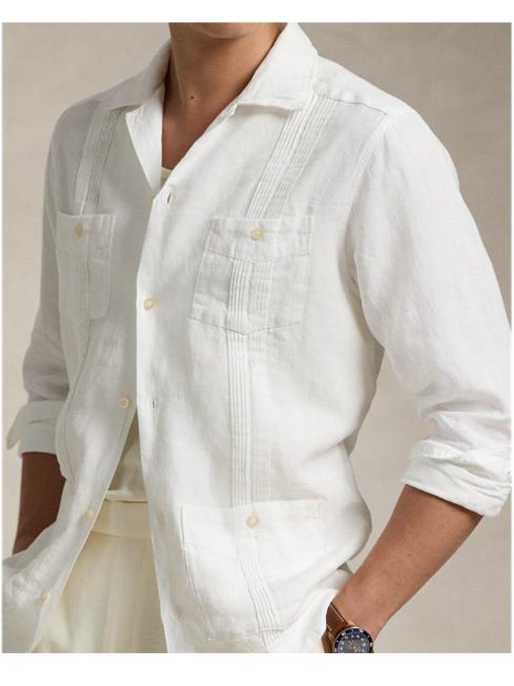 Polo by Ralph Lauren White Linen Guayabera Shirt Size S